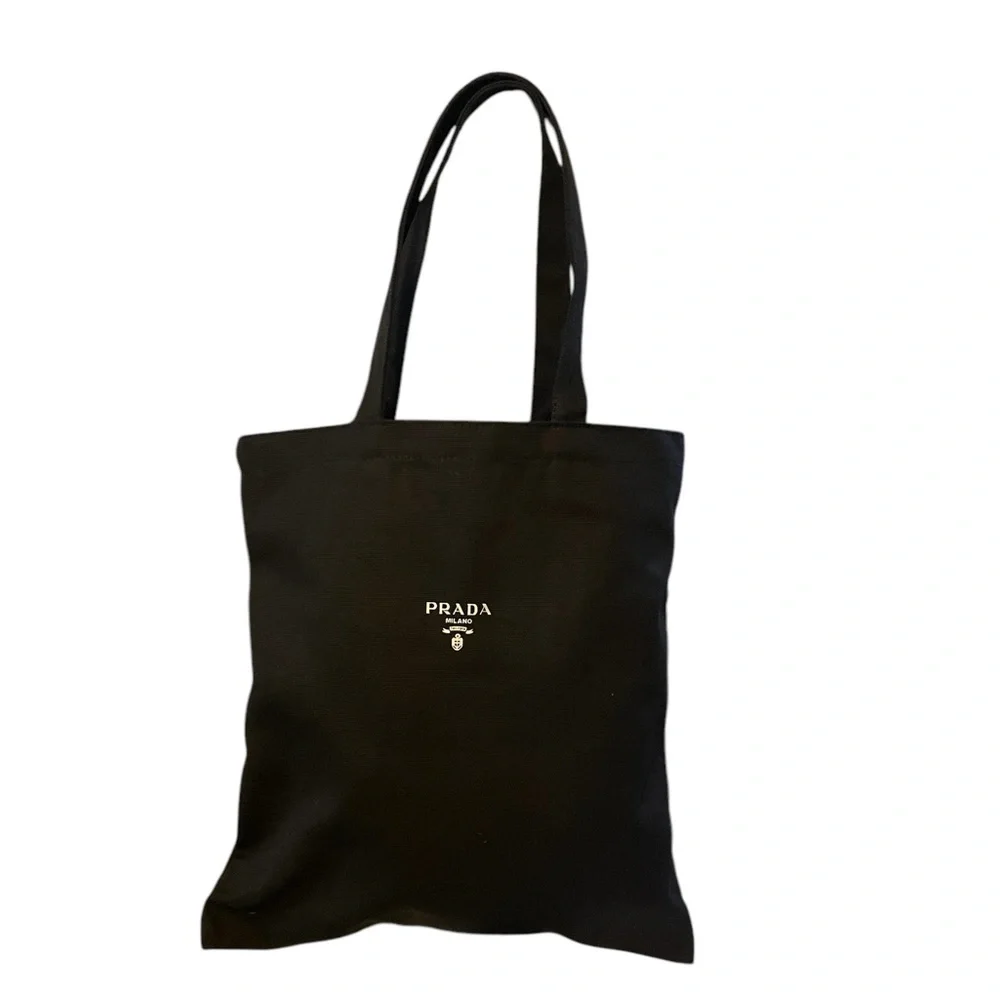 NEW in Bag Prada VIP Black Cavas Tote Bag 14” x 12” w/ 8” Shoulder Drop